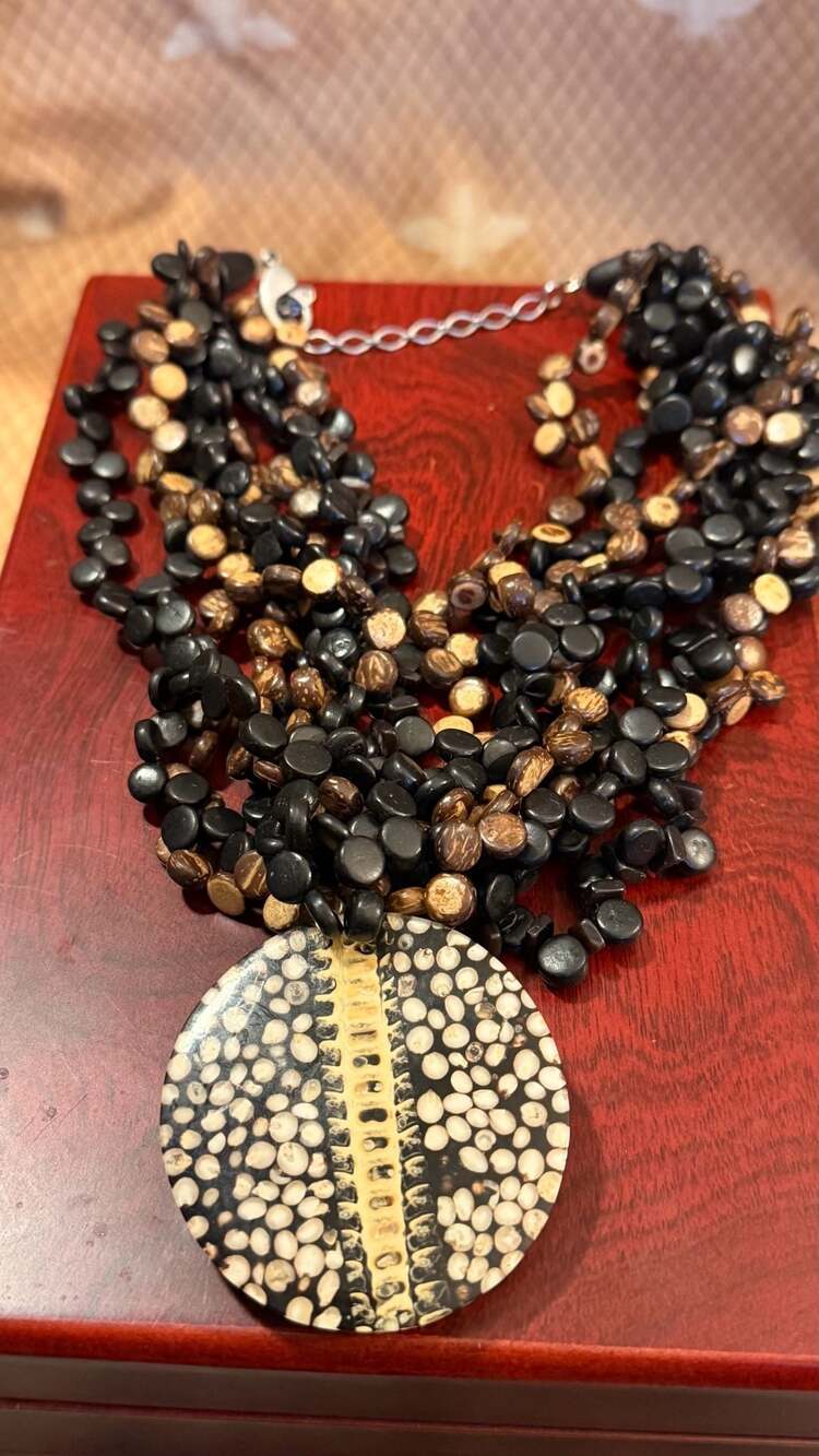 Unbranded Multi-Strand Wood and Shell Statement Necklace with Pendant